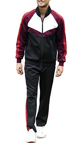 Sun Lorence Jogging Track Suits for Men Sets 2 Pieces with Full Zip Running Sports Outfits Suits for Men Black Red Medium - Image 1