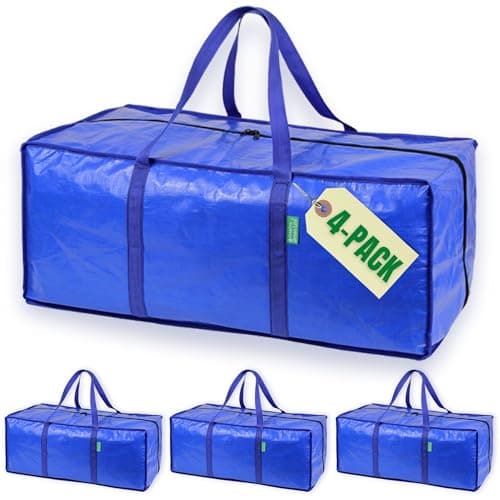 Creative Green Life Extra Large Moving Bags and Clothing Storage Bins with Strong Zipper & Carry Handles, Stackable, Heavy Duty Packing Moving Boxes for College Dorm Room Essentials (Blue, 4 Pack) - Image 1