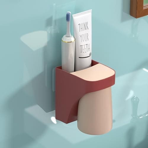 2 in 1 Magnetic Cup Toothbrush Holder for Bathroom,Wall Mounted Drill-Free Electric Toothbrushes Storage Organizer Space Saving, for Waterpik Oral-B, Family Father Mother and Son/Daughter (Rosepink) - Image 1