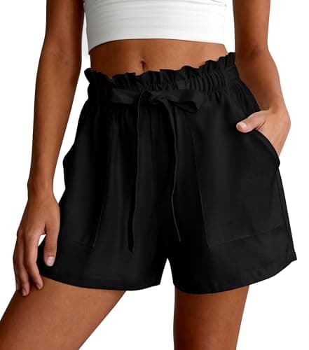 PRETTYGARDEN Summer Shorts for Women Casual Ruffle Drawstring High Waist Wide Leg Comfy Lounge Shorts Beach Vacation Cruise Outfits(Black,XXL) - Image 1