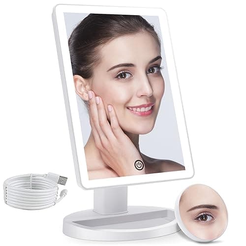COSMIRROR Makeup Vanity Mirror with 3 Color Lighting, Lighted Makeup Mirror with 72 LED Lights and 10X Magnifying Mirror, Dual Power Supply, 180 Degree Rotation Cosmetic Tabletop Light up Mirrors - Image 1