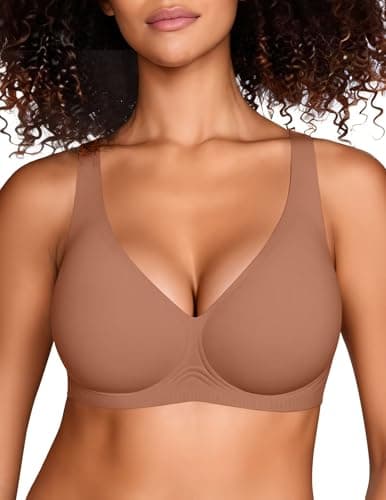 Vertvie 2026 Womens Wireless Jelly Bras Push Up Cup-Engineered Support Deep V Lift Bra Seamless No Underwire T-Shirt Bralette(Khaki,32A) - Image 1