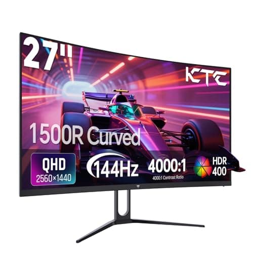 KTC 27 Inch Curved Gaming Monitor, 1440P QHD 144Hz PC Monitor, 1500R Computer Display Adaptive Sync, HDR400, 4000:1 Contrast, Eye Care, DP HDMI Port, VESA Wall Mountable, H27S5C