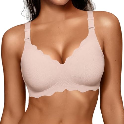 OEAK Women Jelly Bras No Underwire Scalloped Push Up Buttery Soft Tshirt Bra Seamless Full Coverage Convertible Everyday Bra Jacquard Pink,3XL - Image 1