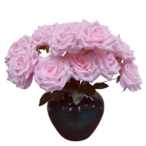TransBloom, Pink Roses Artificial Flowers, Fake Roses Bouquet, 2 Bouquets, 18 Heads, 16 Inch, Faux Wedding Bouquets with Stems, Floral centerpieces for Tables, Outdoor Decor (Pink) - Image 1