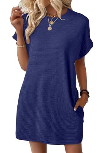 EVALESS Womens Summer Dresses 2026 Fashion Short Sleeve Cute Spring Mini Dress Crewneck Solid Casual Beach Vacation Tshirt Dresses - Image 1