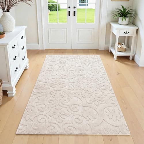 U'Artlines 3x5ft Washable Area Rug for Living Room, Neutral Beige Modern High-Low Pile Rug for Bedroom, Non Slip Soft Cozy Fluffy Large Floor Carpet for Dining Area, Kids Nursery Room - Image 1