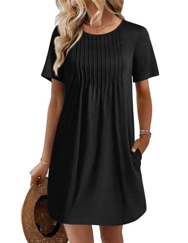 Ekouaer Swimsuit Coverup for Women 2026 Short Sleeve Bathing Suit Cover Ups Beach Summer T-Shirt Dresses with Pockets Black XXL - Image 1