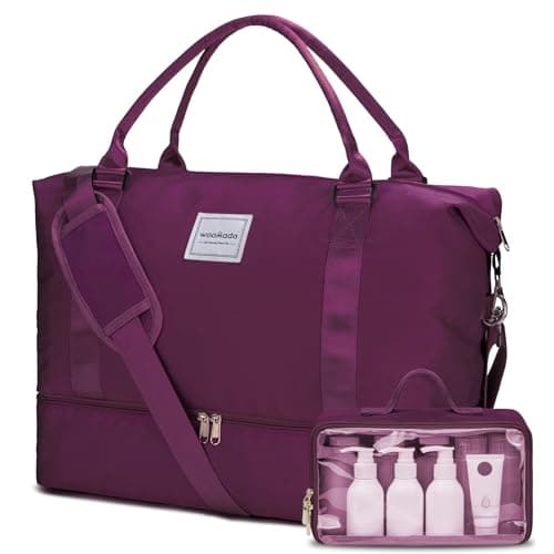 WOOMADA Weekender Overnight Bag for Women, Carry on Shoulder Travel Duffel with Shoes Compartment,Gym Bag with Toiletry Bag(purple) - Image 1