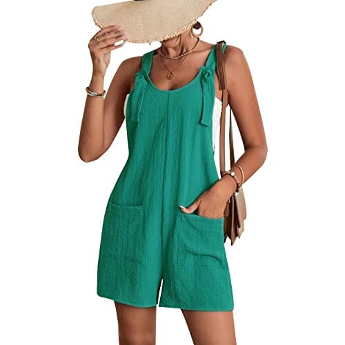 EGUGYDW Summer Rompers for Women Tie Knot Front Sleeveless Wide Leg Short Jumpsuits Turquoise XL - Image 1