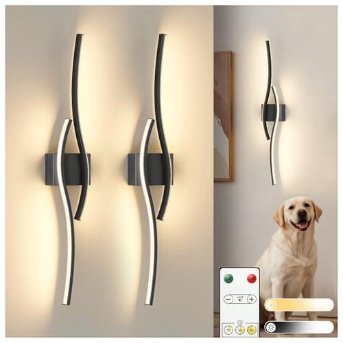 L LOHAS LED 31.6 inch Large Battery Operated Wall Sconces Set of 2, Rechargeable Wireless Sconce with Remote, Modern Black Wall Lights, Dimmable Sconces Wall Decor for Bedroom, Living Room - Image 1