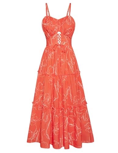 GRACE KARIN 2026 Women's Spaghetti Vacation Sundress Summer Beach Flowy Boho Floral Maxi Dresses with Pockets Orange Floral XL - Image 1