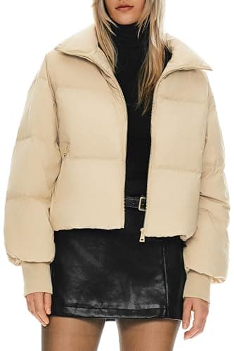 Orolay Women's Winter Oversized Cropped Puffer Jacket Zip Up Short Down Coat Stand Collar Baggy Overcoat Khaki Medium - Image 1