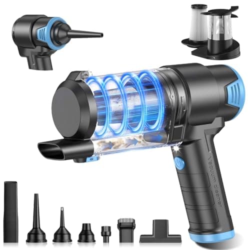 KMM Handheld Car Vacuum Cleaner, 16000PA Air Duster & Vacuum Cleaner, 120W High Power Hand Held Vacuum Cordless, Portable Vacuum Rechargeable with Multi-Nozzles & LED Light for Car, Home, Pet, Office