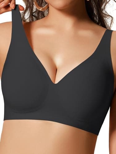 COCOMARTS Jelly Bras for Women No Underwire Seamless Push Up Comfortable Tshirt Everyday Deep V Bra with Support and Lift Black Medium - Image 1