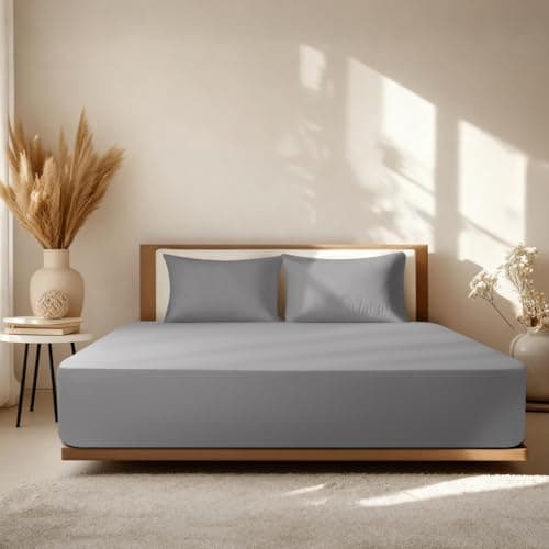 Baigee Fitted Sheet Queen, 100% Cotton, Premium Hotel-Quality Feel, Breathable and Durable, Deep Pocket 15–18”(60"x80",Dark Grey) - Image 1