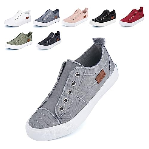 JENN ARDOR Womens Fall Slip On Fashion Sneakers No Laces Comfortable Casual Low Canvas Sneakers Flats Walking Shoes - Image 1