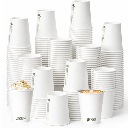 Biotakeware 8 oz Disposable Paper Cups, 300 Pack Bulk White Paper Coffee Cups for Hot & Cold Beverages, Sturdy with Leak-Resistant Lining, Ideal for Office, Party, Home and Travel - Image 1