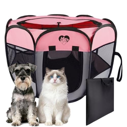 Fetpet Dog Cat Playpen, Portable Foldable Dog Playpen Outdoor/Indoor Tent Crate Cage with Zipper Top Cover Door for Small Pet, Enclosed Dog Kennel for Kitten/Rabbit/Puppy - Image 1