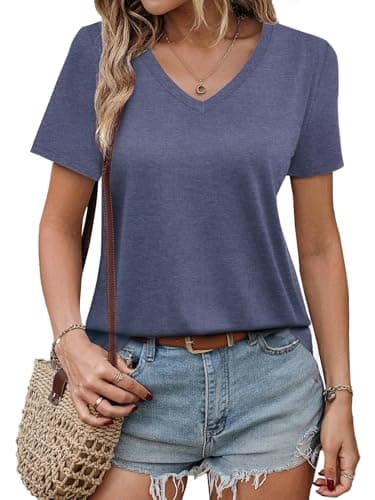 GKBK Womens Short Sleeve T Shirts V Neck Tops Summer Trendy Comfy Casual Basic Tee Shirt Navy,XXL - Image 1