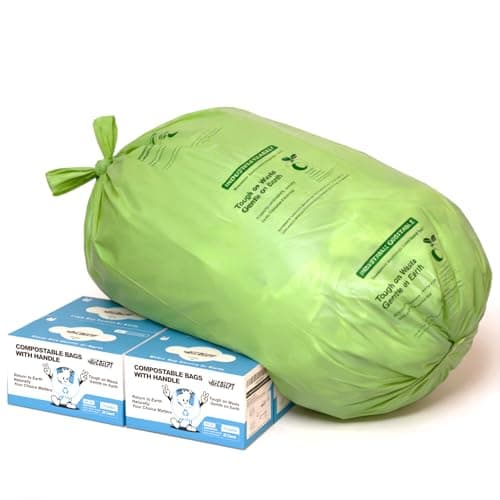 UFCOELPT 13 Gallon Compostable Trash Bags with Handles, 128 Count Bulk Value - Extra Thick 0.9 Mil Tall Kitchen Garbage Bags, Unscented Biodegradable Food Scrap Waste Bin Liners, Seedling Certified - Image 1