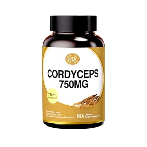 HUJ Cordyceps Mushroom Capsules - Cordyceps Supplement with Dual Mycelium - Kidney Health, Immune Health & Energy Support - 60 Capsules - Image 1