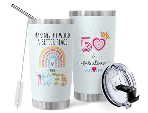 DLOCCOLD 50th Birthday Gifts For Women Tumbler 20oz- 1975 50th Cool Birthday Gifts for 50 Year Old Woman/Her/Mom/Grandma,60 Fabulous Gift, Birthday Decorations for Woman Turning 50 Year Old Present - Image 1