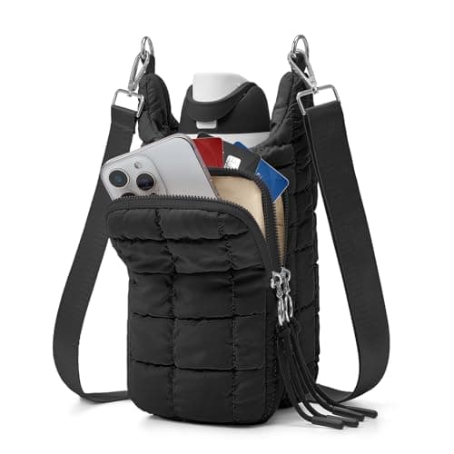 WOOMADA Water Bottle Holder RFID Crossbody Bag for Women, Ideal for Walking, Hiking, Cycling(black) - Image 1