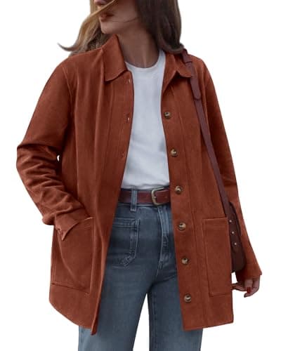 BTFBM Faux Suede Jacket Women Fall Fashion 2026 Leather Jackets Long Sleeve Button Down Winter Coats Shackets Outerwear(Rust, Medium) - Image 1