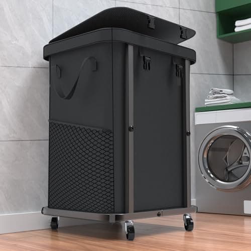 40 Gal(150L) High Grade Large Laundry Basket with Wheels, Rolling Laundry Hamper, Laundry Cart with Metal Frame and Removable Bag Design, Suitable for Laundry Room (Black, 150L) - Image 1