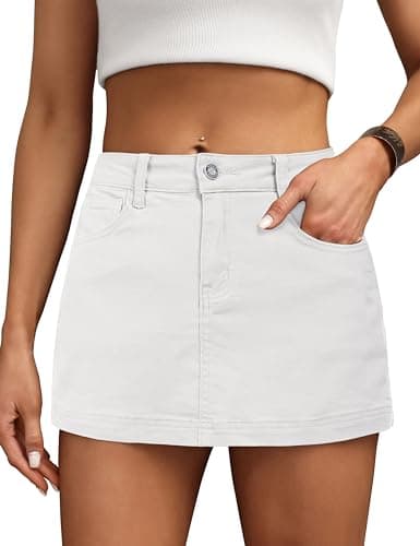 Denim Skort for Women High Waist Mini Denim Skirt Casual Stretch Women Jean Skirt with Pockets White US L - Image 1