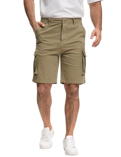AOHIKE Mens Cargo Shorts Casual - Lightweight Stretch Hiking Shorts 9" Inseam for Outdoor Golf Travel, Khaki L - Image 1