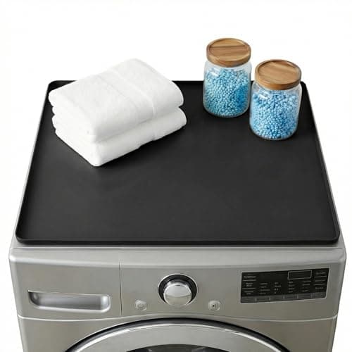 Washer and Dryer Top Protector Mat, 24in X 20in Anti-Slip Silicone Topper Cover with Raised Edge, Waterproof Washable Laundry Washer & Dryer Top Mat for Home, Laundry Room, (Black) - Image 1
