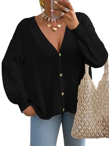 FireSwan Cardigan Sweater for Women Long Lantern Sleeve Oversized Knit Outfits Lightweight Trendy Spring Tops 2026 Black S - Image 1