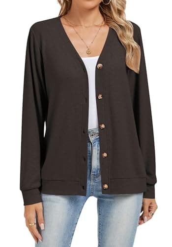 Dimur Womens Tops Lightweight Cardigan Sweaters Long Sleeve Button Down Shirts Fall Work Clothes for Women 2O25 Dark Brown Medium - Image 1