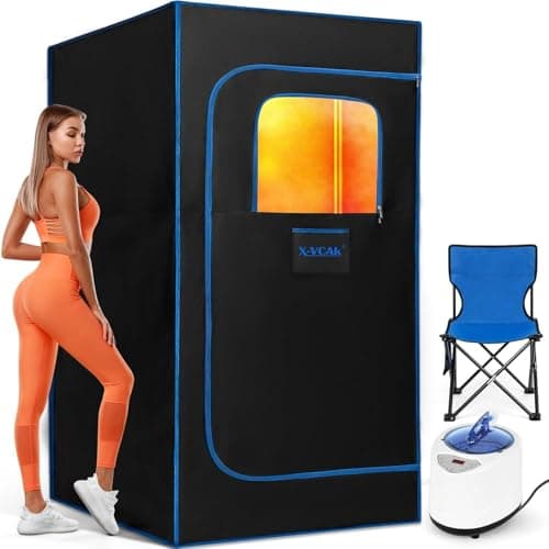 X-Vcak Upgraded Portable Sauna of Relaxation, Steam Sauna for Home with Steamer, Pairs Remote Control, Folding Chair, 9 Levels, 2.6’ x 2.6’ x 5.9’ - Image 1