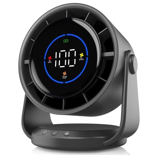 YOSHENMO Desk Fan, Turbo Table Fan for Bedroom, 100-Speed Digital Display, Low Noise, 105° Adjustable Tilt, 7.5-inch, Rechargeable Battery, Wall-Mouted Design for Home, Office, Travel Grey