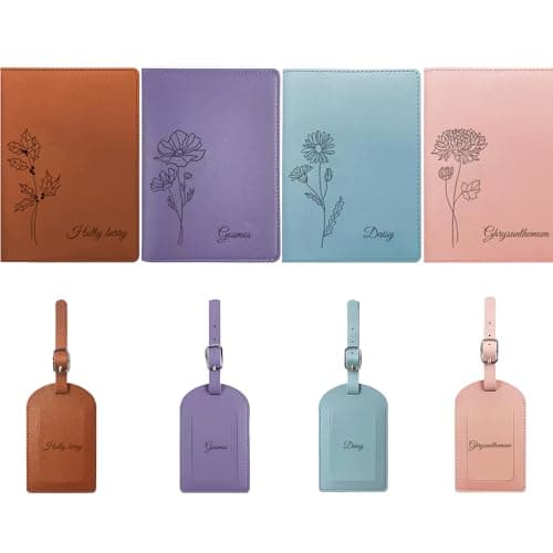 Personalized Leather Passport Pouch and Luggage Tags Set - Customized personalized name-engraved travel items tailored for women, men, couples, honeymoon travelers, and frequent air travelers - Image 1