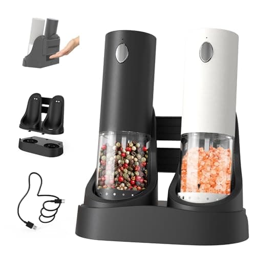 CIRCLE JOY Electric Salt and Pepper Grinder Set Automatic Salt and Pepper Mills Set with Easy-to-Carry Charging Base and LED Light, USB Rechargeable, Upgrade External Adjustable Coarseness - Image 1
