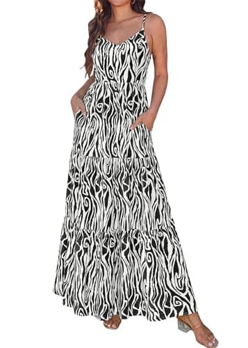 KIRUNDO Maxi Dresses for Women Summer Boho Floral Beach Vacation Sundress Spring Wedding Guest Dress Flowy Cruise Resort Wear(Black, Medium) - Image 1