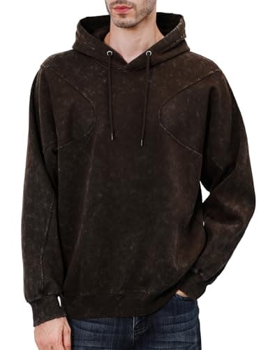 INVICTUSY Men's Oversized Hoodie Pullover Acid Wash Plush Cotton Hooded Fleece Sweatshirt Streetwear Unisex Casual Hoodies C Brown - Image 1
