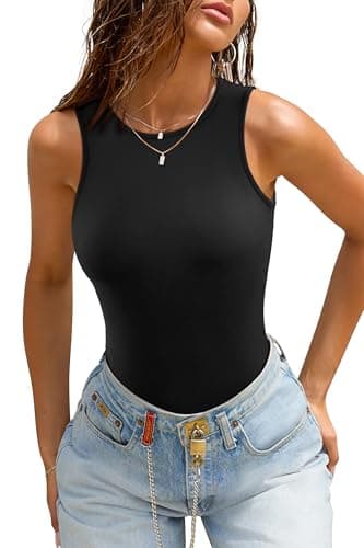 ATHMILE Tank Top Body Suits Women Sexy Crew Neck Racerback Halter Ribbed Sleeveless Bodysuit for Women - Image 1
