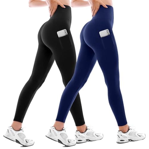 Walifrey Leggings with Pockets for Women 2 Packs,Women's High Waisted Yoga Leggings Gym for Workout BlackNavy XXL - Image 1