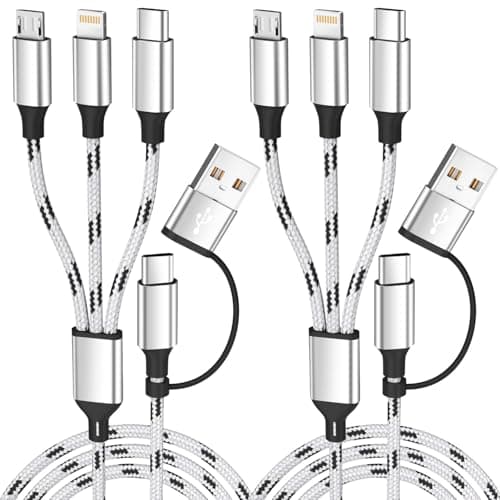 Travel Essentials Multi Charging Cable(2Pack, 5FT), 5 in 1 Charging Cables for Multiple Devices, Nylon Braided Universal Phone Charger Cord USB A/C to Type C/Micro USB/IP for iPhone16/15/14/Phone&Pad - Image 1