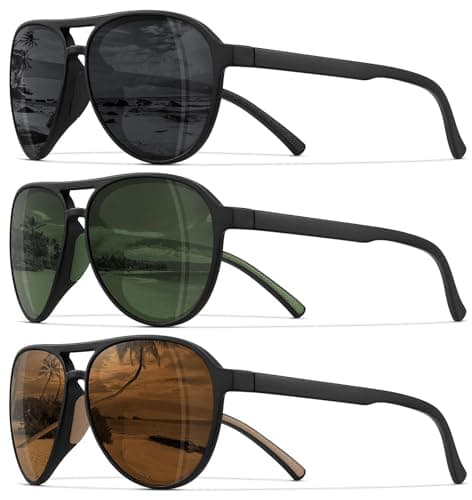 STORYCOAST Polarized Aviator Sunglasses for Men Women Classic Retro Aviators Sports Driving Running Sun Glasses 3Pack-Black+Dark Green+Brown - Image 1