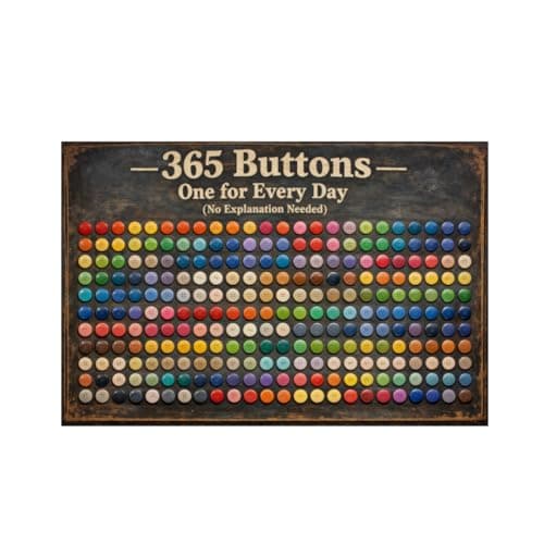 365 Buttons One for Every Day Vintage Tin Sign Colorful Button Wall Art Metal Plaque Rustic Humor Decorative Sign for Home Office Craft Room Sewing Studio Wall 8x12 Inch - Image 1