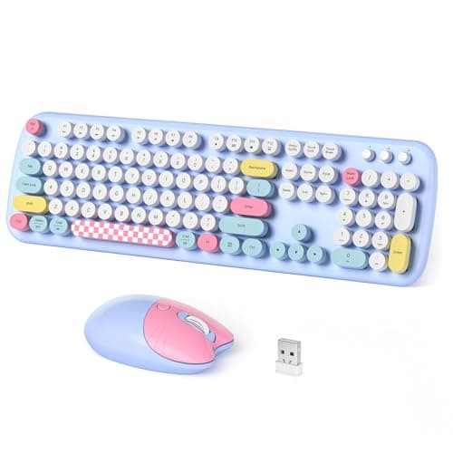 Dilter Wireless Keyboard and Mouse Combo, Full-Sized Typewriter Keyboards, Cute Cat Shaped Wireless Mouse, USB Plug and Play for Windows, Computer, PC, Laptop, Desktop (Blue Colorful) - Image 1