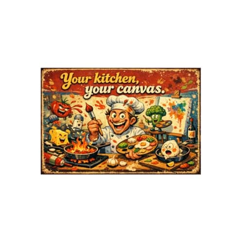 Your Kitchen Your Canvas Tin Sign Vintage Kitchen Wall Decor Creative Chef Cooking Quote Metal Poster Retro Cartoon Culinary Art 8x12 Inch Food Lover Home Cafe Restaurant Wall Display - Image 1