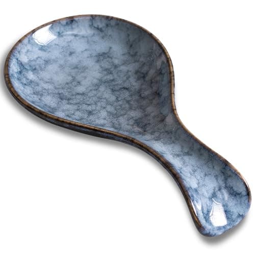 Ceramic Spoon Rest for Stove Top, 8 In Large Spoon Holder for Kitchen Counter, Porcelain Utensil Rest, Housewarming Thankgiving Christmas Gift, Dishwasher Safe Heat-Resistant, Marble Gray(1 PC) - Image 1