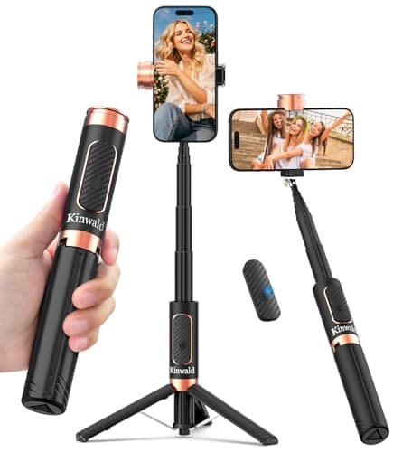 Kinwald Selfie Stick Tripod for iPhone & Android – Portable Phone Tripod Stand with Bluetooth Remote, One-Click Open, Compact & Lightweight for Vlogging, Travel & Everyday Use (Black) - Image 1